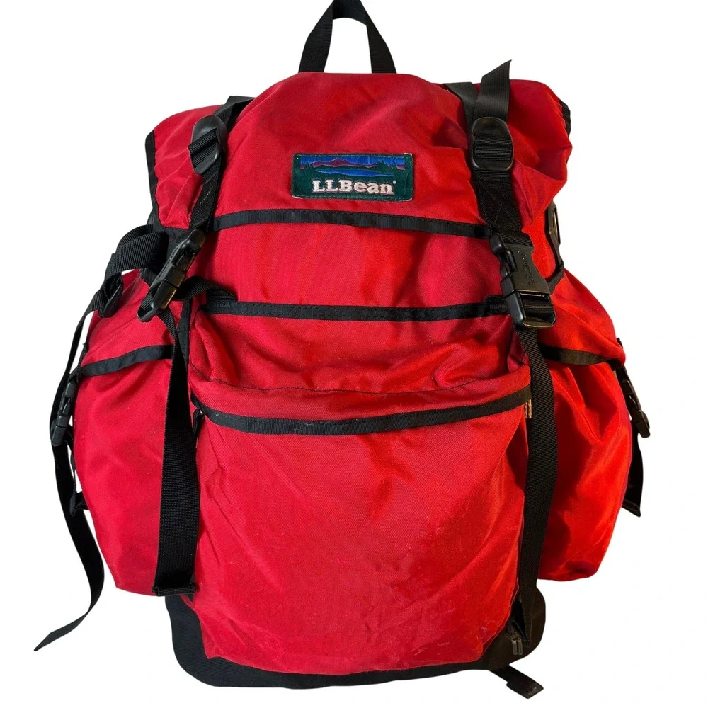 Vintage LL Bean Continental Rucksack Hiking Backpack Red Black Pack